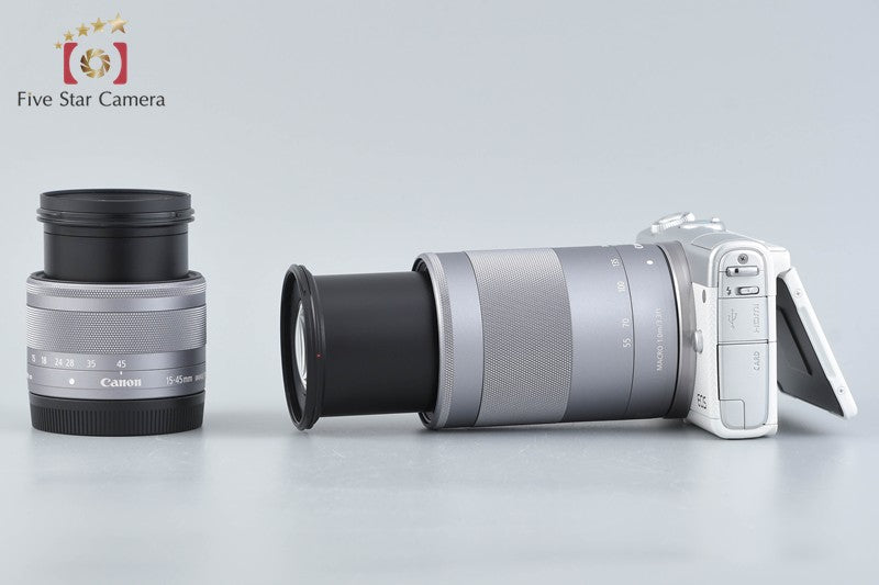 Canon EOS M100 White 24.2 MP Digital Camera EF-M 15-45 55-200 Lenses