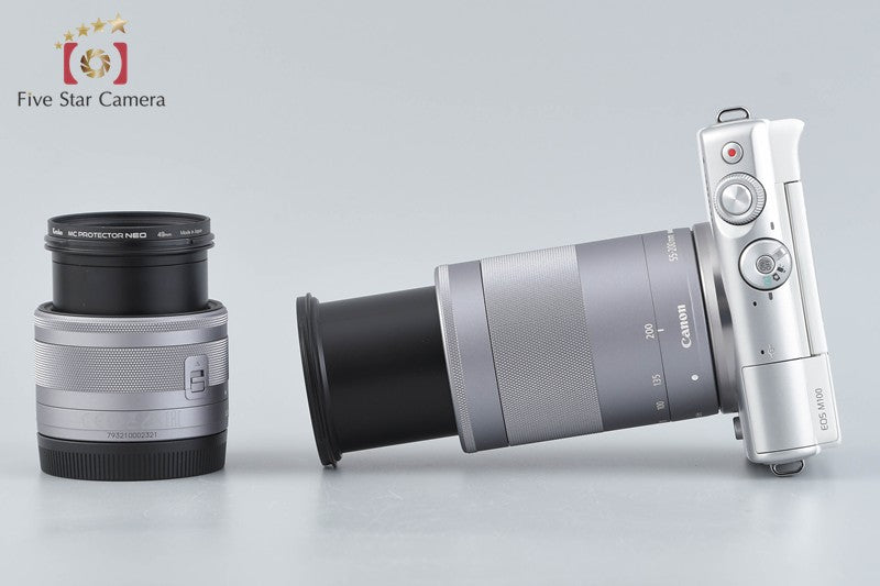 Canon EOS M100 White 24.2 MP Digital Camera EF-M 15-45 55-200 Lenses