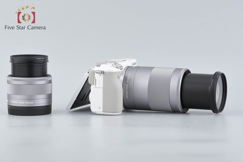 Canon EOS M3 White 24.2 MP Digital Camera EF-M 15-45 55-200 Lenses