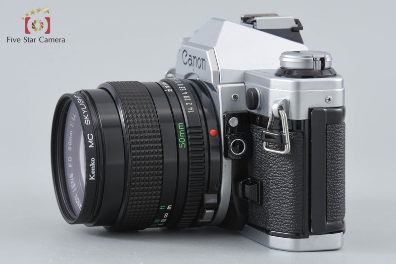 Canon AE-1 Silver 35mm SLR Film Camera + New FD 50mm f/1.4