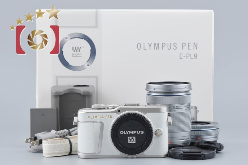 "Shutter count 874" Olympus PEN E-PL9 White 16.1 MP 14-42 40-150 Lenses w/ Box