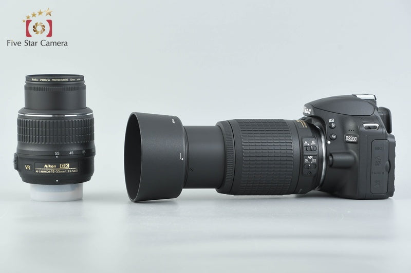 Nikon D3200 Black 24.2 MP DSLR 18-55 55-200 VR Lenses