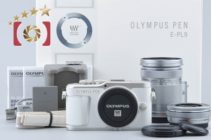 "Shutter count 942" Olympus PEN E-PL9 White 16.1 MP 14-42 40-150 Lenses w/ Box