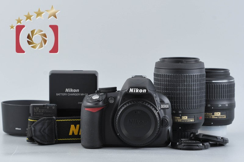 Count 5,423 Nikon D3100 Black 14.2 MP Digital SLR Camera 18-55 55-200 Lenses