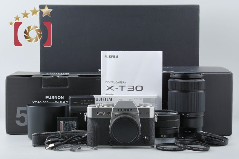 Fujifilm X-T30 Silver 26.1 MP Digital Camera 15-45 50-230 Lenses w/ Box