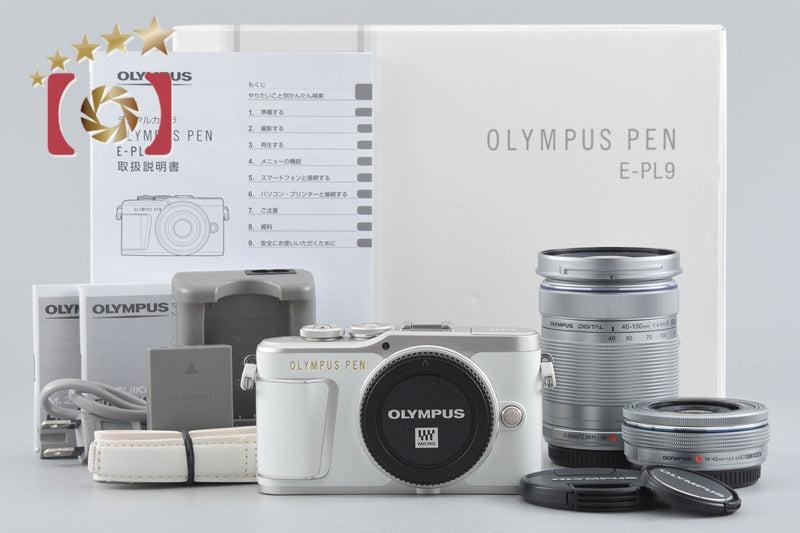"Shutter count 2,235" Olympus PEN E-PL9 White 16.1 MP 14-42 40-150 Lenses w/ Box