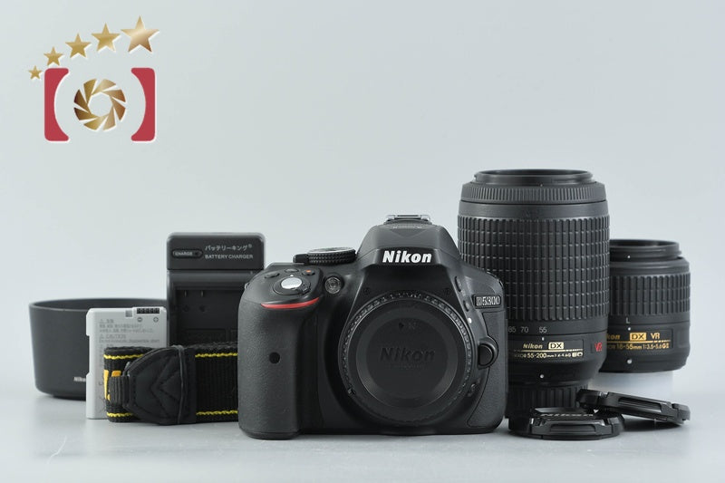 Nikon D5300 Black 24.2 MP DSLR Camera 18-55 55-200 VR Lenses