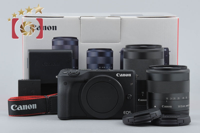 Canon EOS M3 Black 24.2 MP Digital Camera EF-M 18-55 55-200 Lenses w/ Box