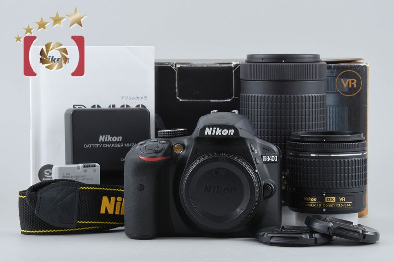 "Count 1,198" Nikon D3400 24.2 MP DSLR Black 18-55 70-300 VR Lenses w/ Box