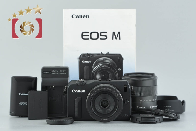 Canon EOS M Black 18.0 MP Mirrorless Camera 18-55 22 Lenses
