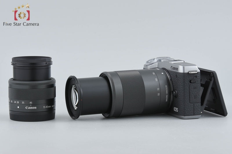 "Shutter count 1,000" Canon EOS M6 Mark II Silver 32.5 MP 15-45 55-200 Lenses