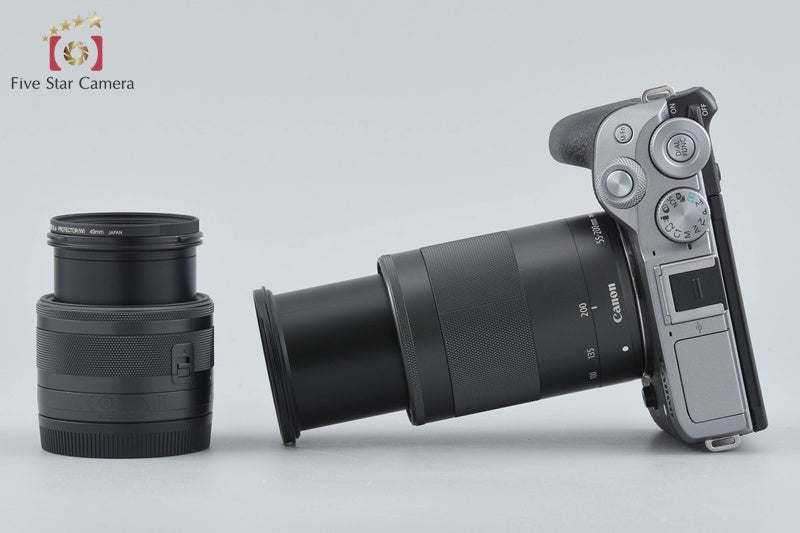 "Shutter count 1,000" Canon EOS M6 Mark II Silver 32.5 MP 15-45 55-200 Lenses