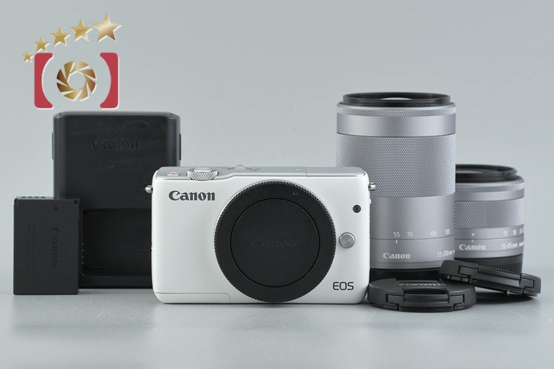 Canon EOS M10 White 18.0 MP Digital Mirrorless Camera 15-45 55-200 Lenses