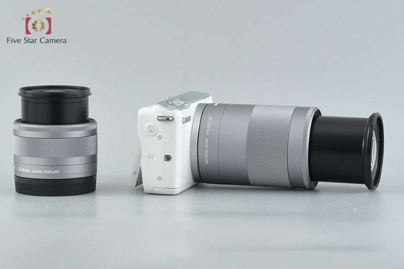 Canon EOS M10 White 18.0 MP Digital Mirrorless Camera 15-45 55-200 Lenses