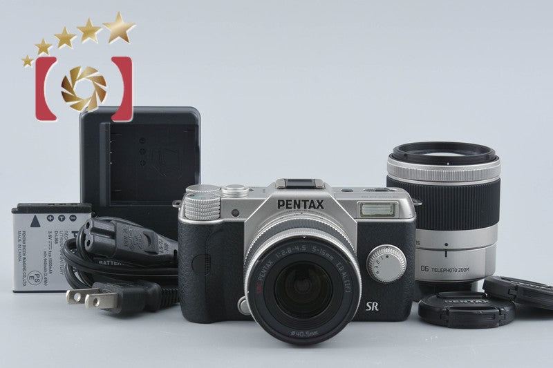 "Shutter count 3,746" PENTAX Q10 Silver 12.4 MP Digital Camera 5-15 15-45 Lenses