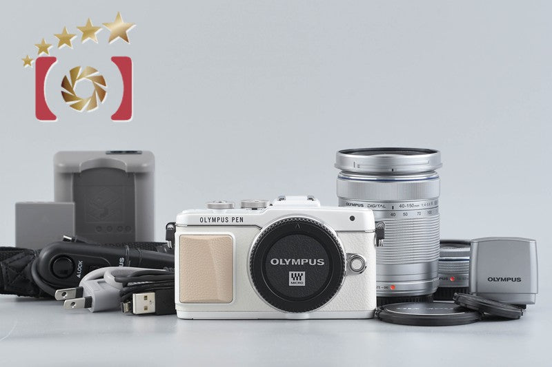 "Count 4,444" Olympus PEN Lite E-PL7 White 16.1 MP EZ 14-42 40-150 Lenses