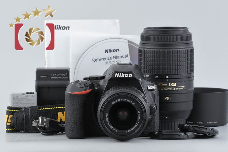 "Count 3,451" Nikon D5500 Black 24.2 MP DSLR Camera 18-55 55-300 VR Lenses