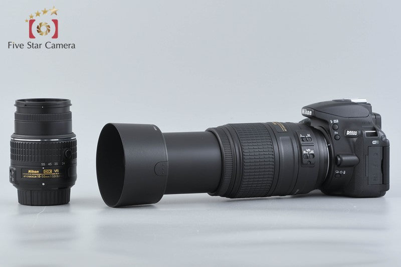 "Count 3,451" Nikon D5500 Black 24.2 MP DSLR Camera 18-55 55-300 VR Lenses