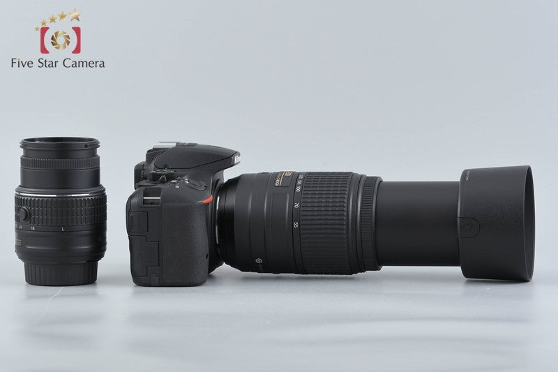 "Count 3,451" Nikon D5500 Black 24.2 MP DSLR Camera 18-55 55-300 VR Lenses