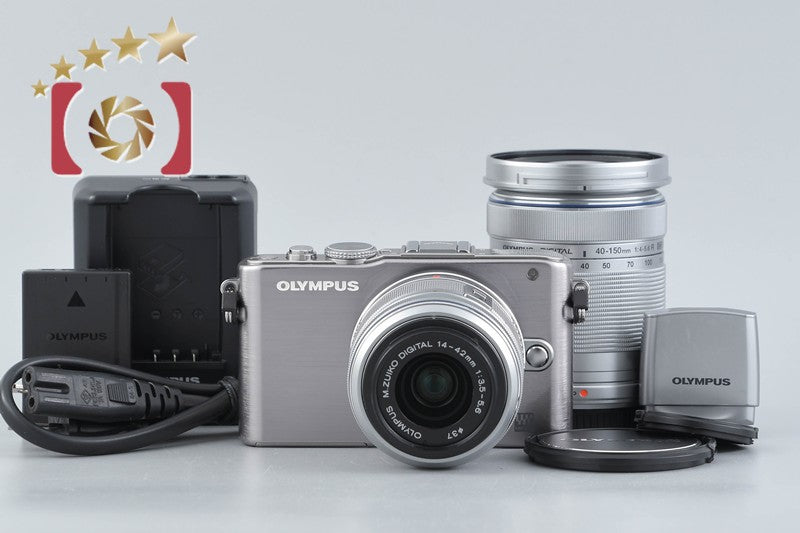 "Shutter count 2,861" Olympus PEN Lite E-PL3 Silver 12.3 MP 14-42 40-150 Lenses