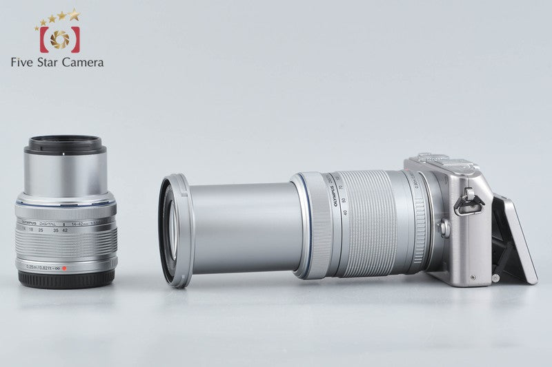 "Shutter count 2,861" Olympus PEN Lite E-PL3 Silver 12.3 MP 14-42 40-150 Lenses