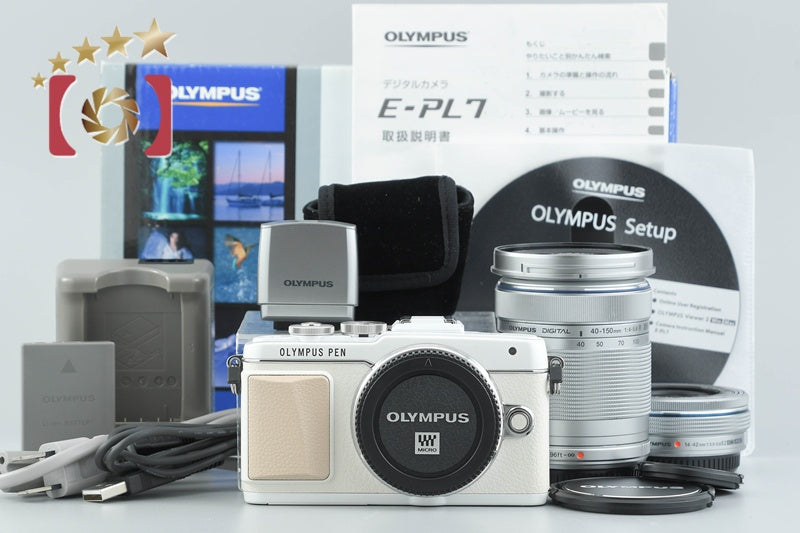 "Count 1,746" Olympus PEN Lite E-PL7 White 16.1 MP EZ 14-42 40-150 Lenses w/ Box