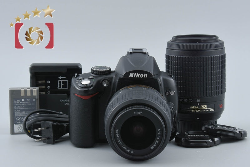 Nikon D5000 12.3 MP DSLR Camera 18-55 55-200 VR Lenses