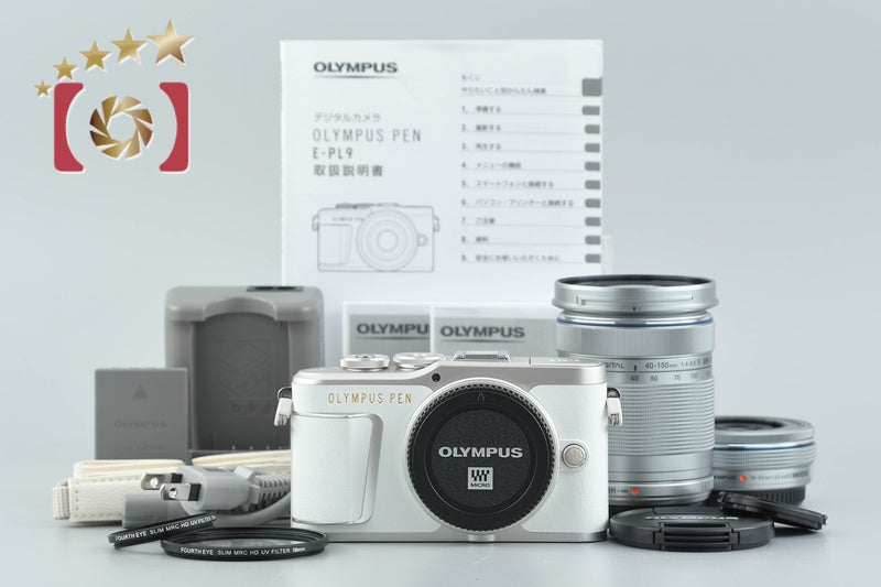 "Count 1,601" Olympus E-PL9 White 16.1 MP Mirrorless Camera 14-42 40-150 Lenses