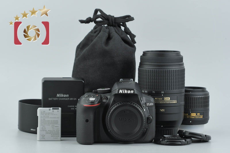 Nikon D5300 Black 24.2 MP DSLR Camera 18-55 55-300 Lenses