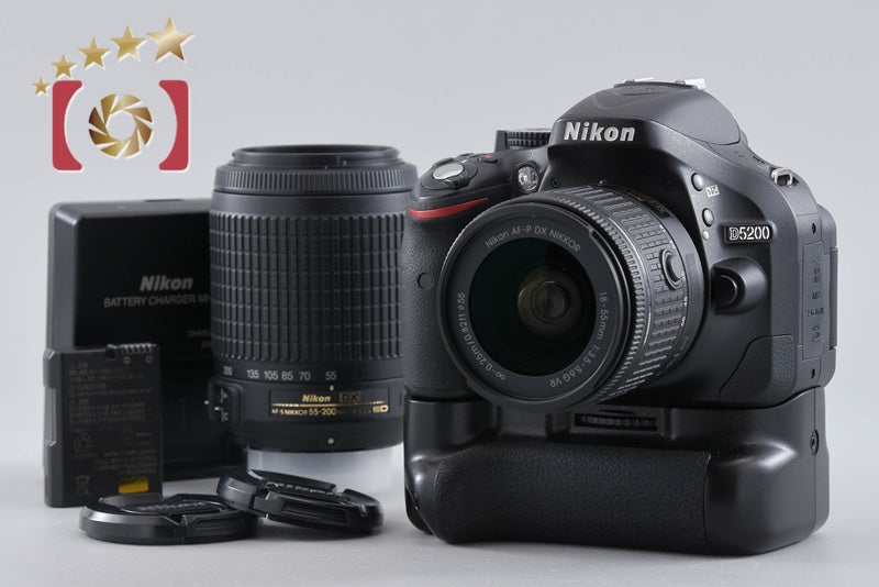 Nikon D5200 Black 24.1 MP Digital SLR Camera 18-55 55-200 Lenses