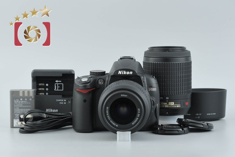 "Shutter count 2,292" Nikon D5000 12.3 MP DSLR Camera 18-55 55-200 VR Lenses