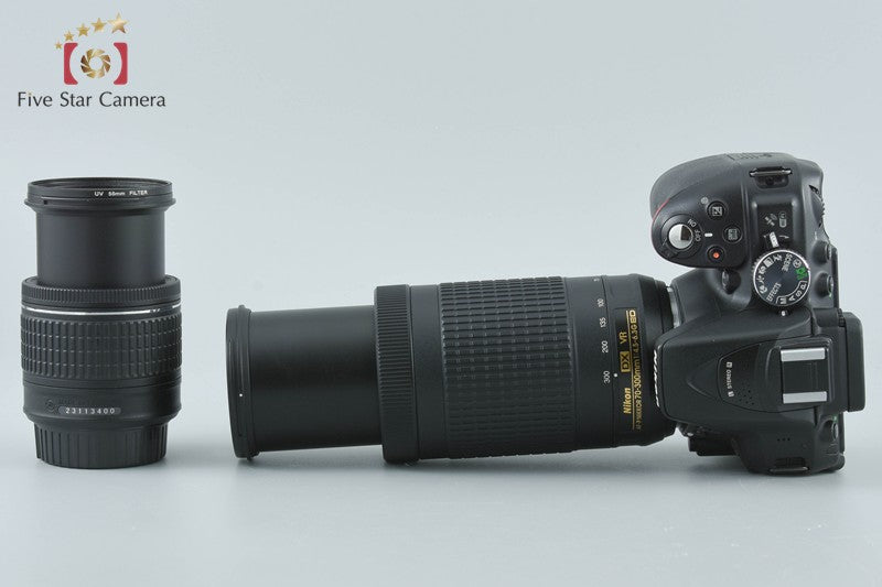 Nikon D5300 Black 24.2 MP DSLR Camera AF-P 18-55 70-300 VR Lenses