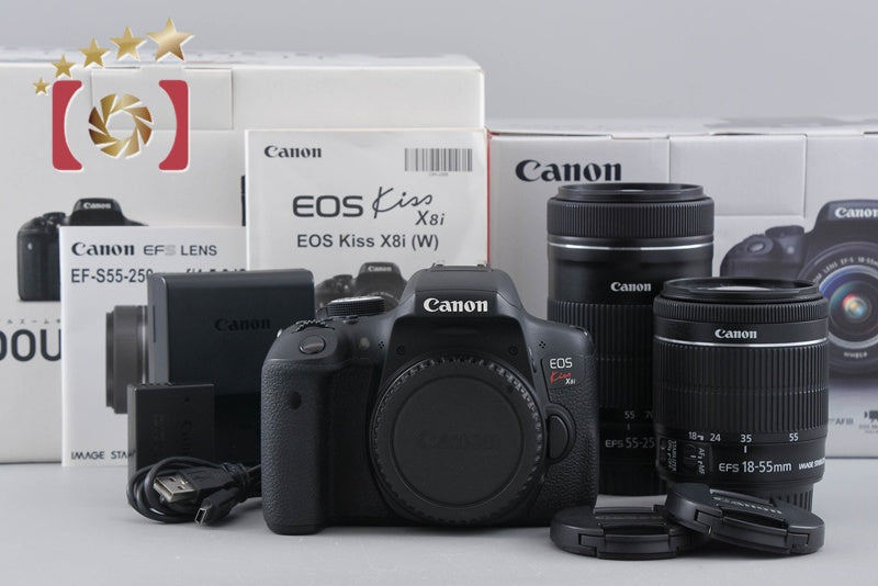 Canon EOS Kiss X8i / Rebel T6i / 750D 24.2 MP 18-55 55-250 Lenses w/ Box
