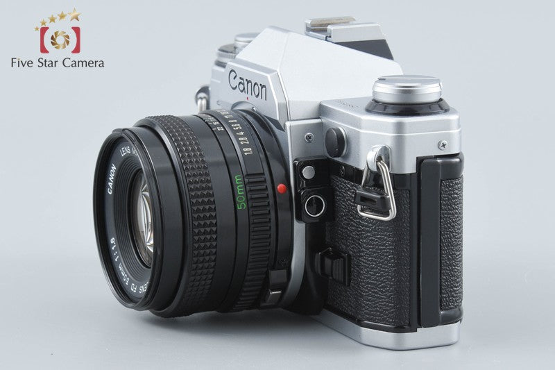 Canon AE-1 Silver 35mm SLR Film Camera + New FD 50mm f/1.8