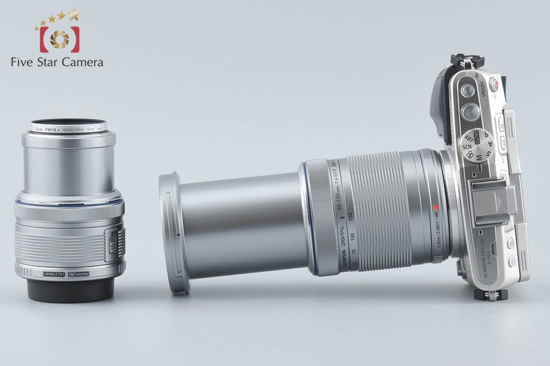 "Count 1,553" Olympus PEN Lite E-PL5 Silver 16.5 MP DSLR 14-42 40-150 Lenses
