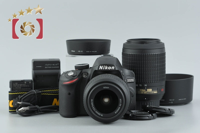 "Count 649" Nikon D3200 Black 24.2 MP DSLR AF-S DX 18-55 55-200 VR Lenses
