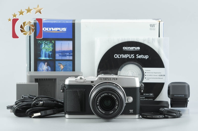 Olympus PEN E-P5 Silver 16.1MP 14-42 Lens + VF-4 Viewfinder w/ Box from Japan