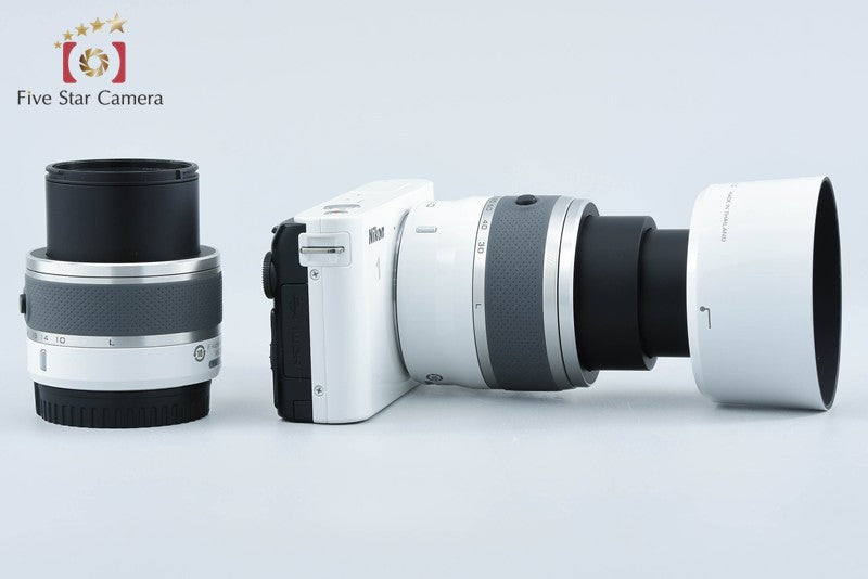 "Shutter count 671" Nikon 1 J1 White 10.1 MP Digital Camera 10-30 30-110 Lenses