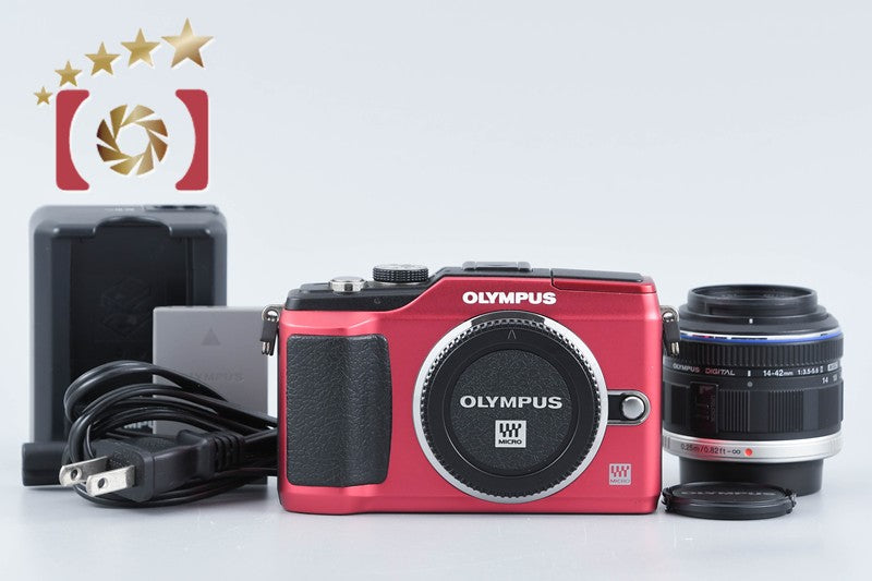 "Count 197" Olympus PEN Lite E-PL2 Red 12.3 MP Digital Camera 14-42 Lens