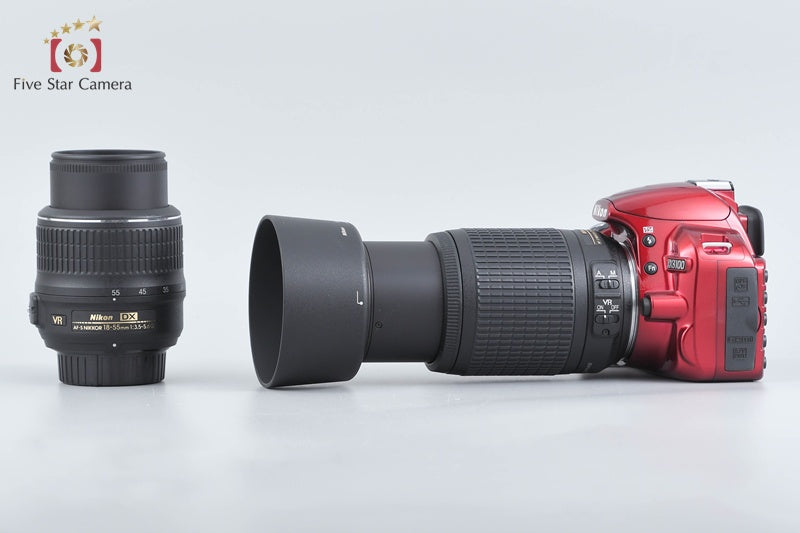 "Count 941" Nikon D3100 Red 14.2 MP Digital SLR Camera 18-55 55-200 Lenses
