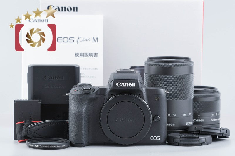 Canon EOS Kiss M / M50 Black 24.0MP 15-45 55-200 IS STM Lenses w/ Box from Japan