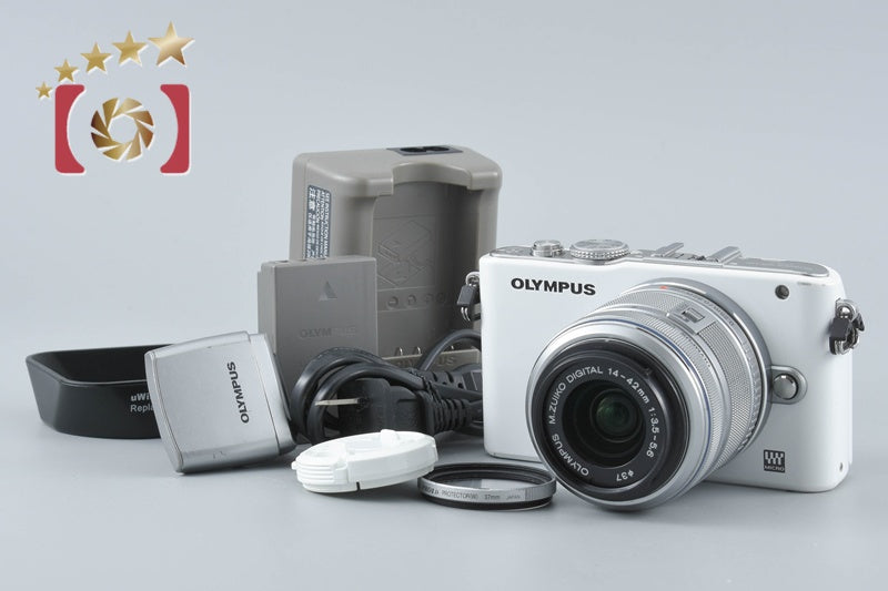"Count 5,636" Olympus PEN Lite E-PL3 White 12.3 MP 14-42 Lens from Japan