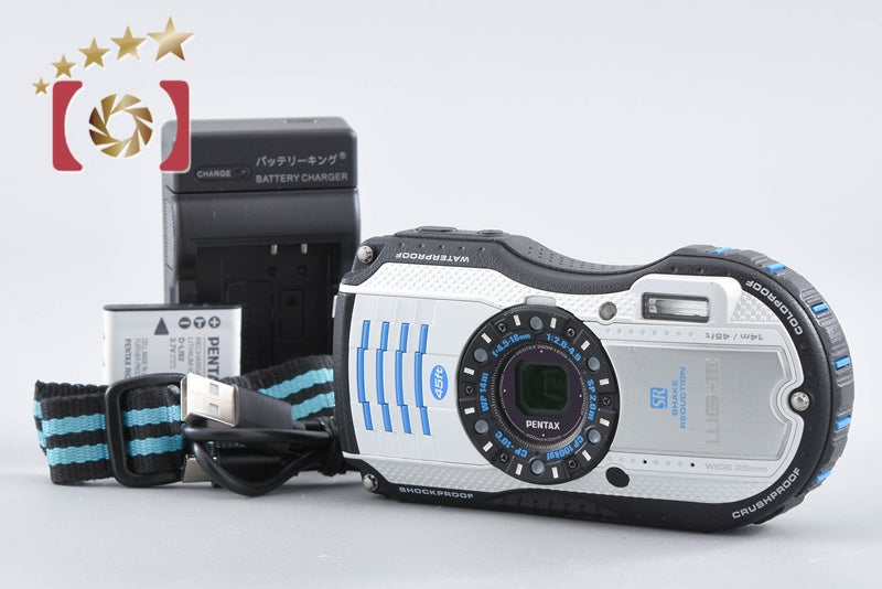 Ricoh Pentax WG-3 White Blue 16.0 MP Waterproof Action Camera from Japan