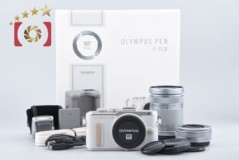 "Count 184" Olympus PEN E-PL8 White 16.1 MP EZ 14-42 40-150 Lenses from Japan