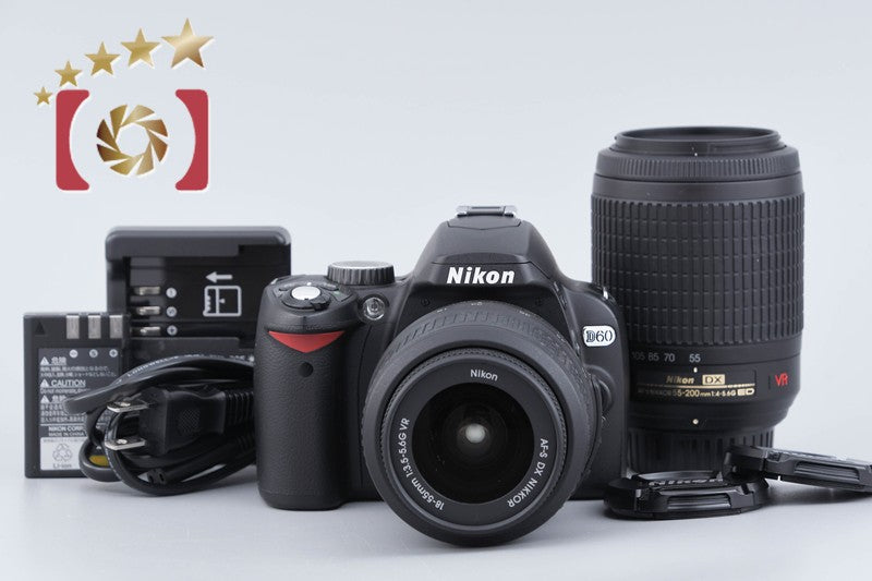 "Shutter count 2,528" Nikon D60 10.2 MP DSLR 18-55 55-200 Lenses from Japan