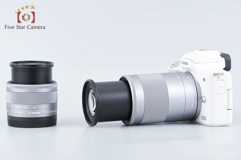 "Count 2,000" Canon EOS Kiss M2 White 24.1MP EF-M 15-45 55-200 Lenses from Japan