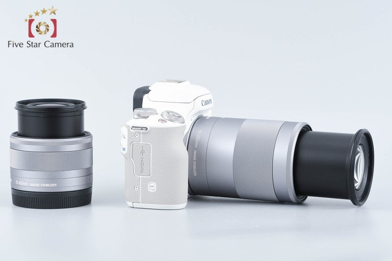 "Count 2,000" Canon EOS Kiss M2 White 24.1MP EF-M 15-45 55-200 Lenses from Japan