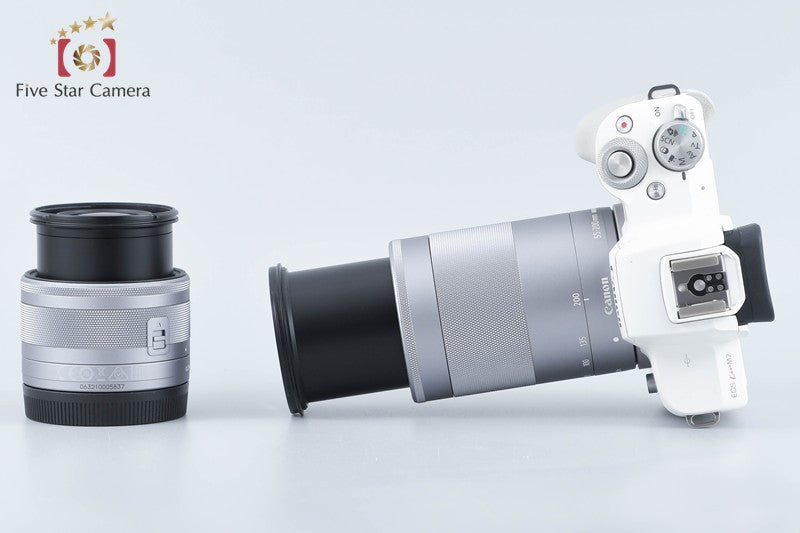 "Count 2,000" Canon EOS Kiss M2 White 24.1MP EF-M 15-45 55-200 Lenses from Japan
