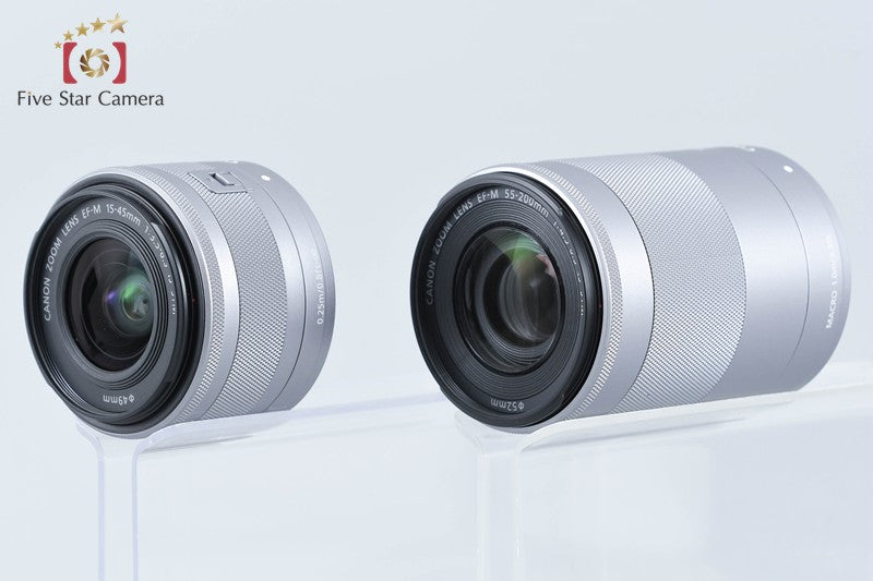 "Count 2,000" Canon EOS Kiss M2 White 24.1MP EF-M 15-45 55-200 Lenses from Japan