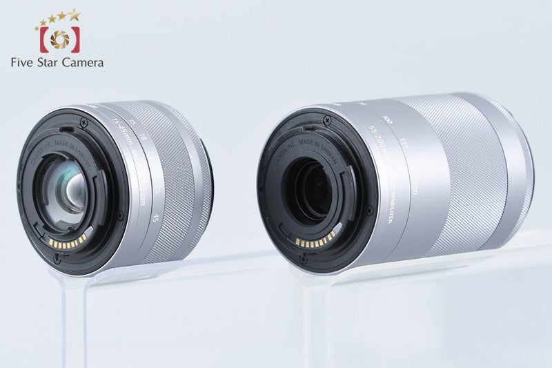 "Count 2,000" Canon EOS Kiss M2 White 24.1MP EF-M 15-45 55-200 Lenses from Japan